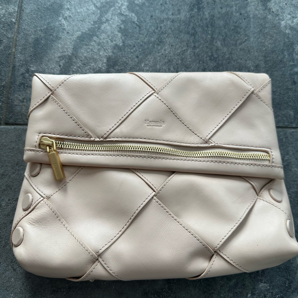 Hammitt VIP Medium leather clutch with strap nude